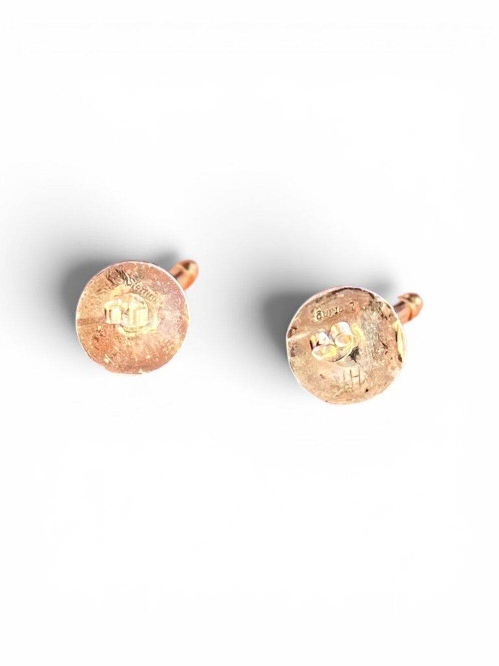 Navajo Sterling Silver MOP Inlay Earrings Engraved Design .75" VTG Round pierced - Picture 6 of 9
